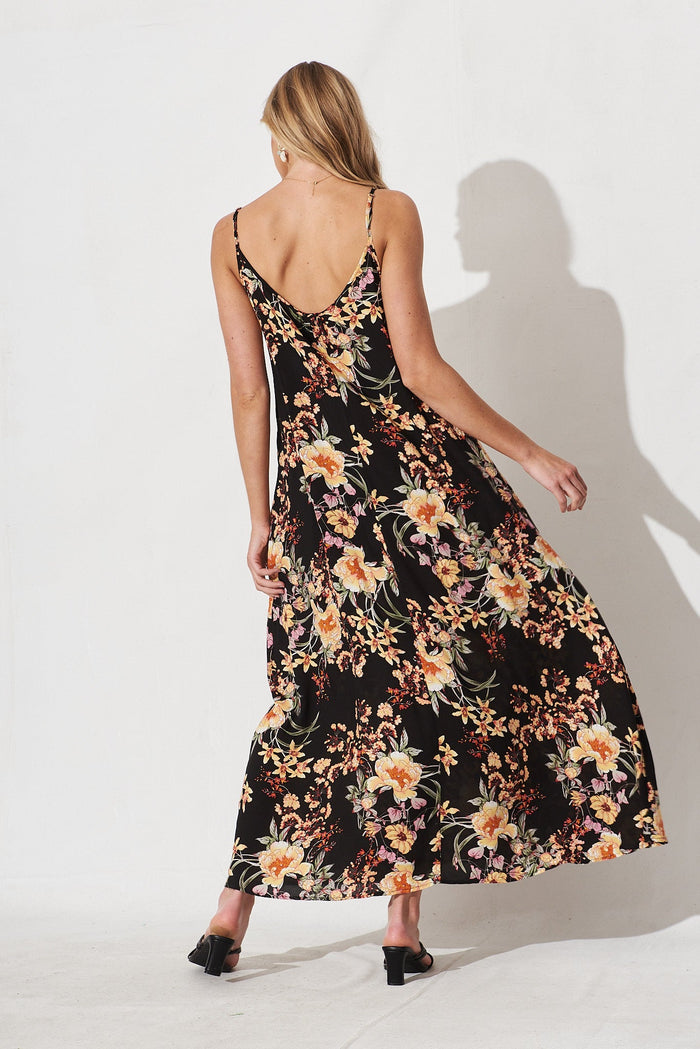 No Scrubs Maxi Dress In Black With Cream Floral - back