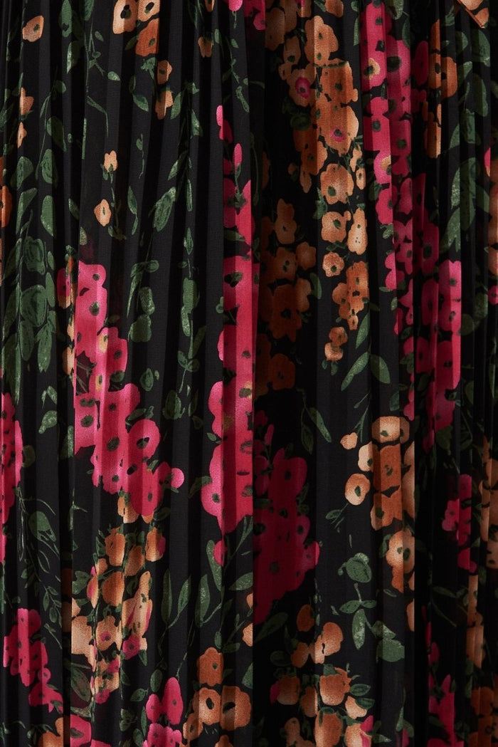 Cherla Midi Dress In Black With Pink Floral Chiffon - St Frock (Dev)