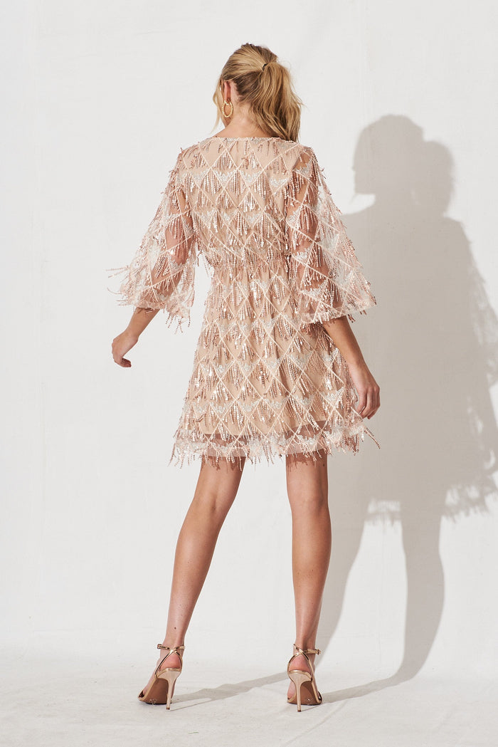 Seema Sequin Dress In Rose Gold Sequin - back