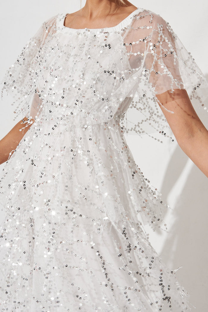 Cosmopolitan Sequin Dress In White With Silver - detail