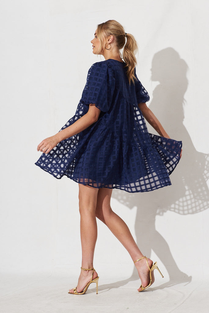 Galia Smock Dress In Navy Organza - side