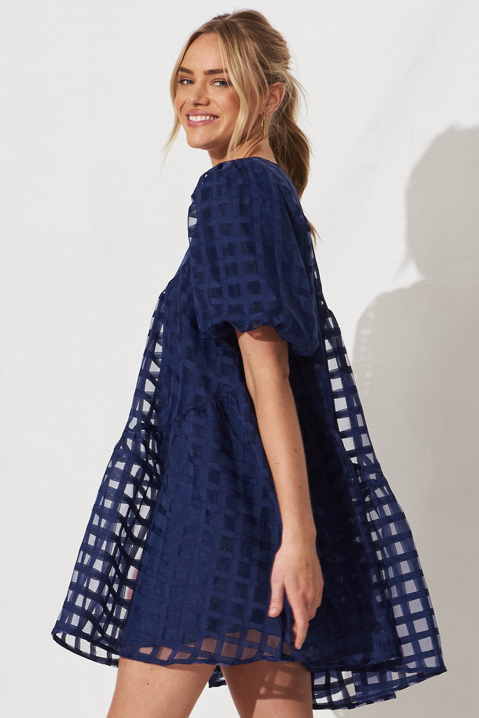 Galia Smock Dress In Navy Organza - side