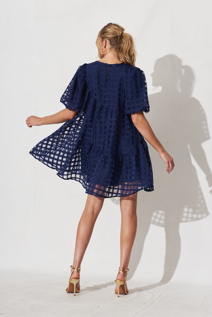 Galia Smock Dress In Navy Organza - back