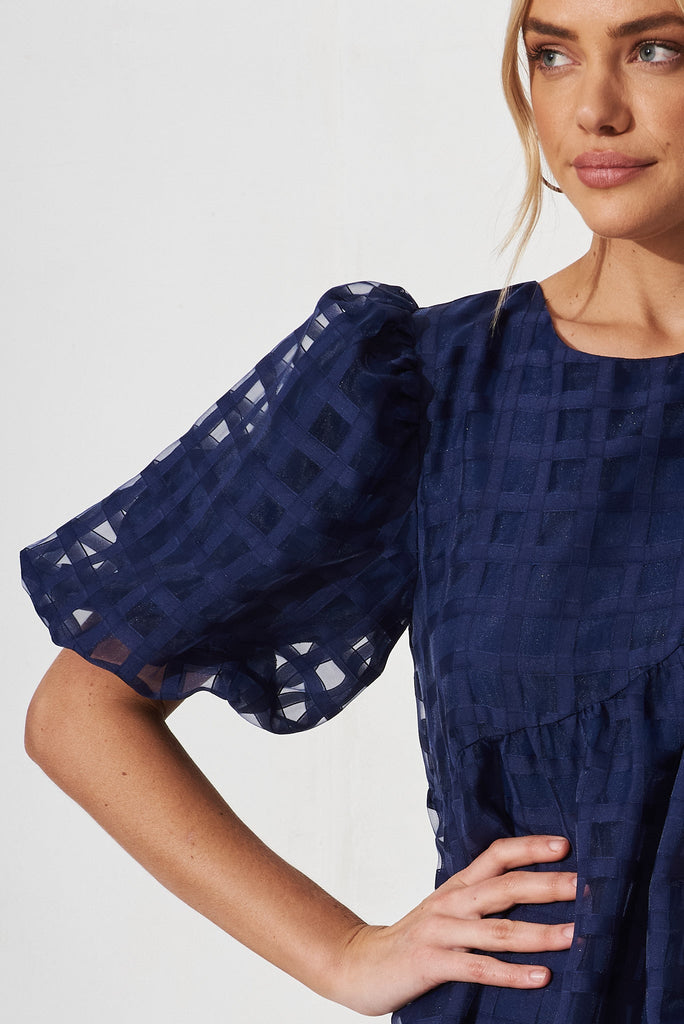 Galia Smock Dress In Navy Organza - detail