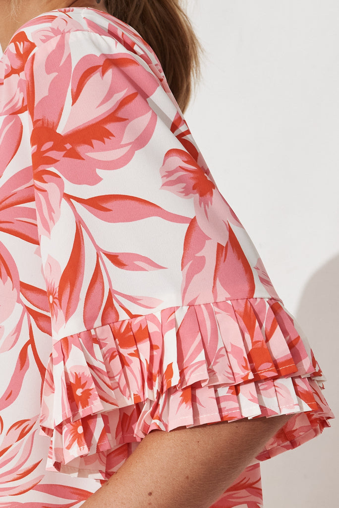 Picca Top In White With Pink Floral - detail