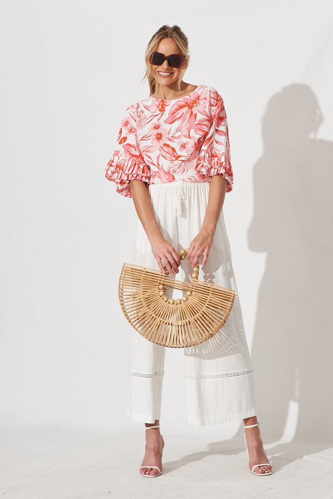 Picca Top In White With Pink Floral - full length