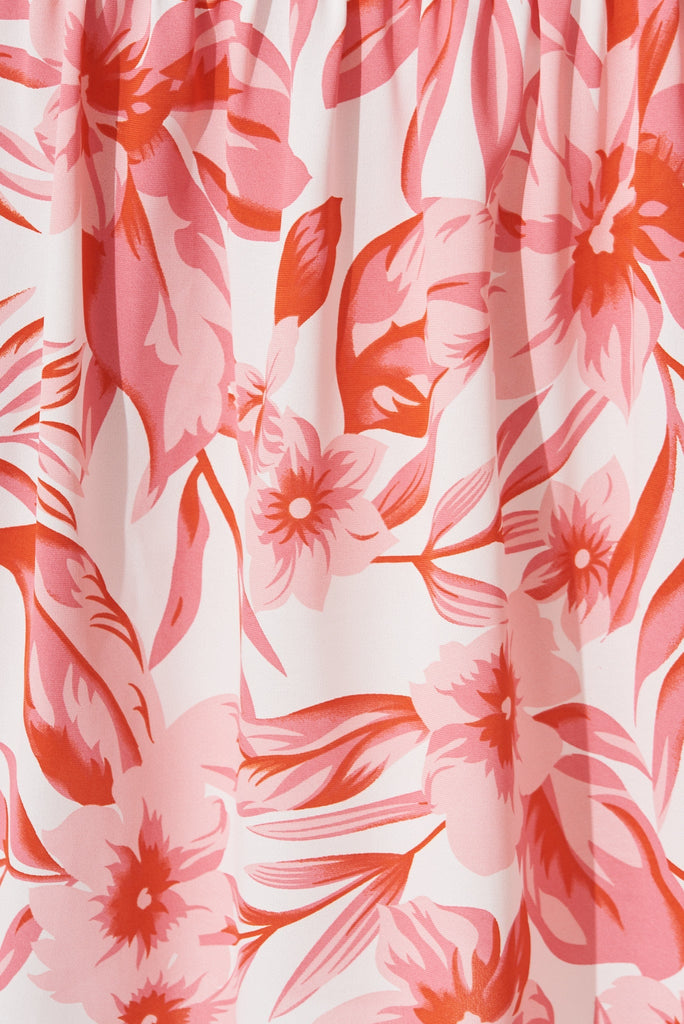 Arcadia Midi Dress In White With Pink Floral - St Frock (Dev)