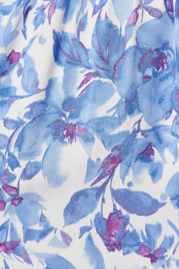 Elxia Midi  Dress In White With Blue Purple Floral - fabric