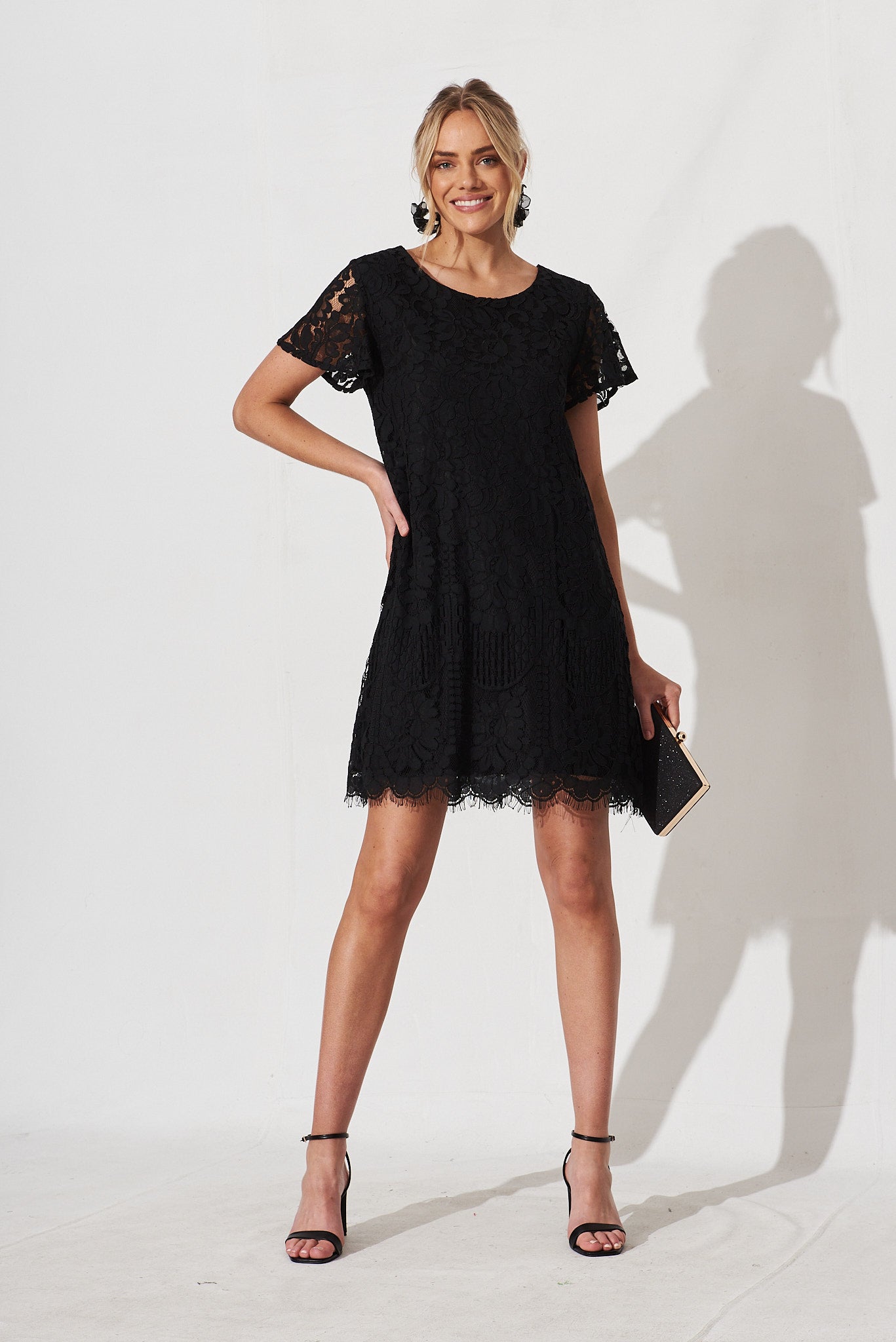 Dainy Shift Dress In Black Lace - full length