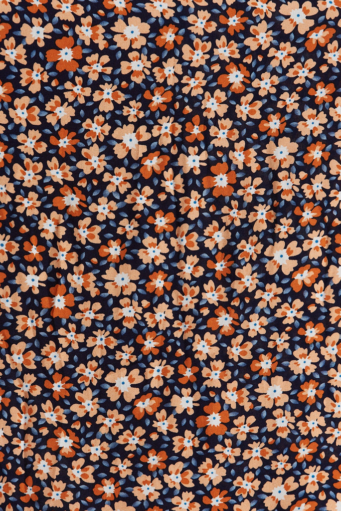 Nikke Midi Dress In Navy With Rust Ditsy Floral Floral - fabric