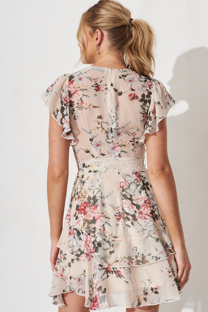 Hillside Dress In Cream With Blush Floral Chiffon - back