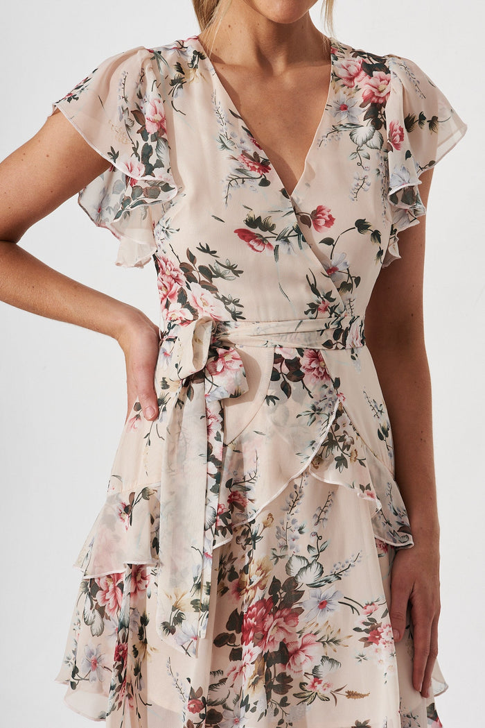 Hillside Dress In Cream With Blush Floral Chiffon - detail