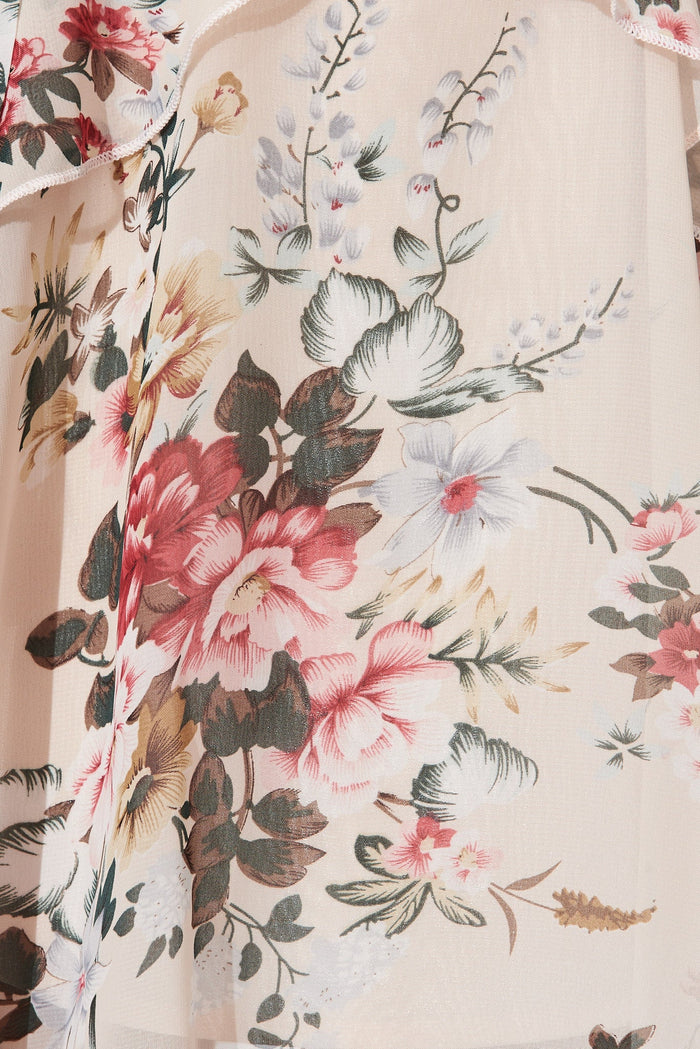 Hillside Dress In Cream With Blush Floral Chiffon - fabric