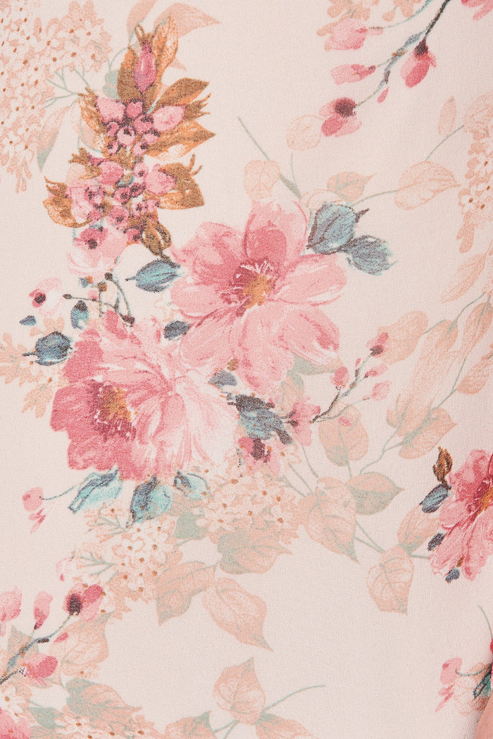 Marit Maxi Dress In White With Pink Floral Chiffon - fabric