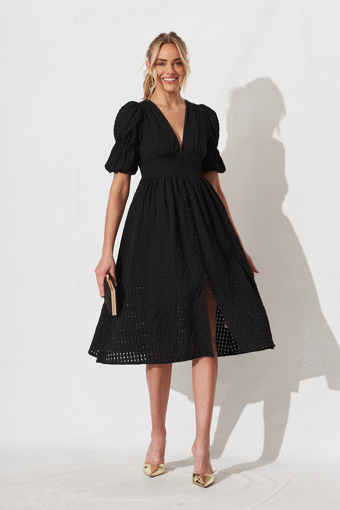 Andrea Midi Dress In Black Check - full length