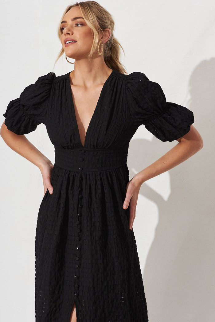 Andrea Midi Dress In Black Check - front