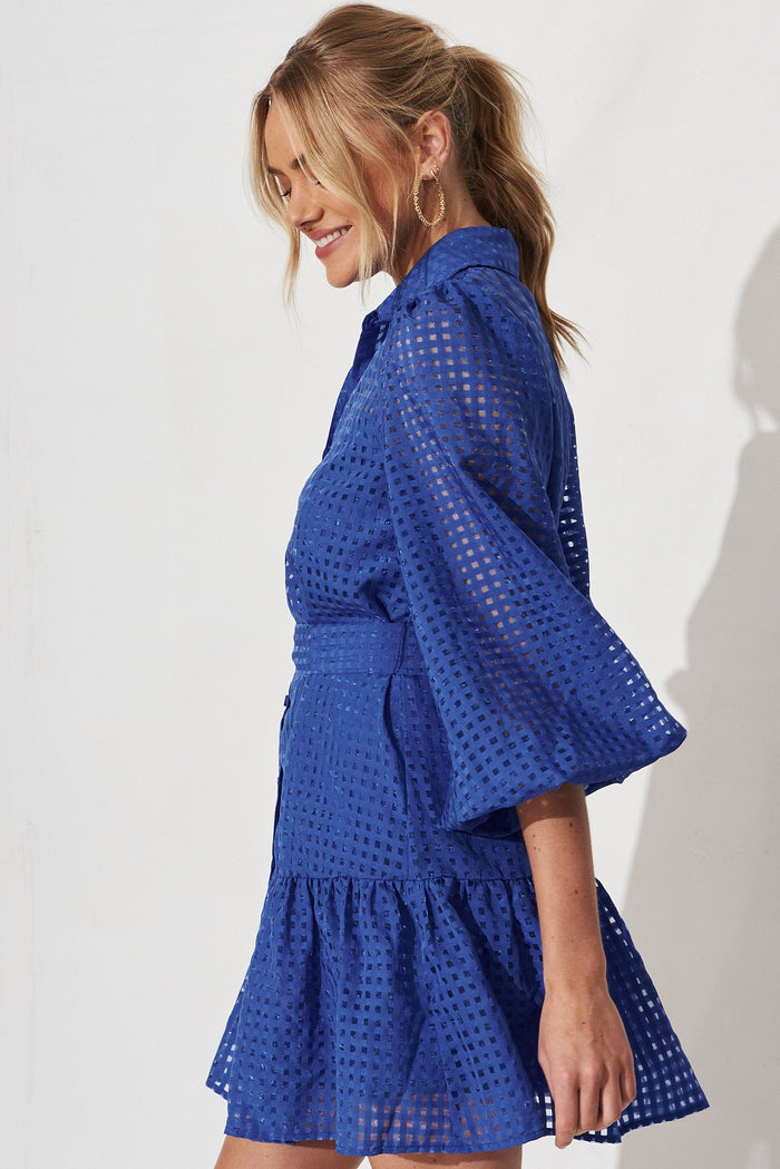 Giulia Shirt Dress In Cobalt Blue Organza - side