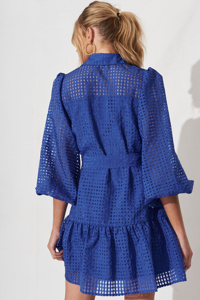 Giulia Shirt Dress In Cobalt Blue Organza - back