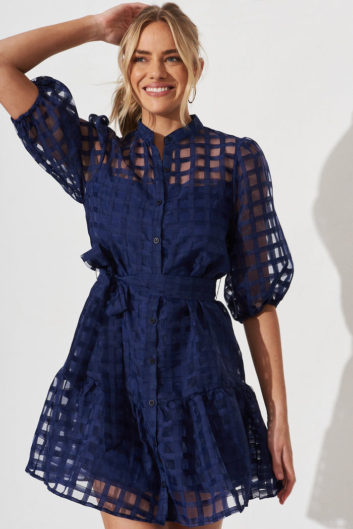 Giuliette Dress In Navy Organza - front