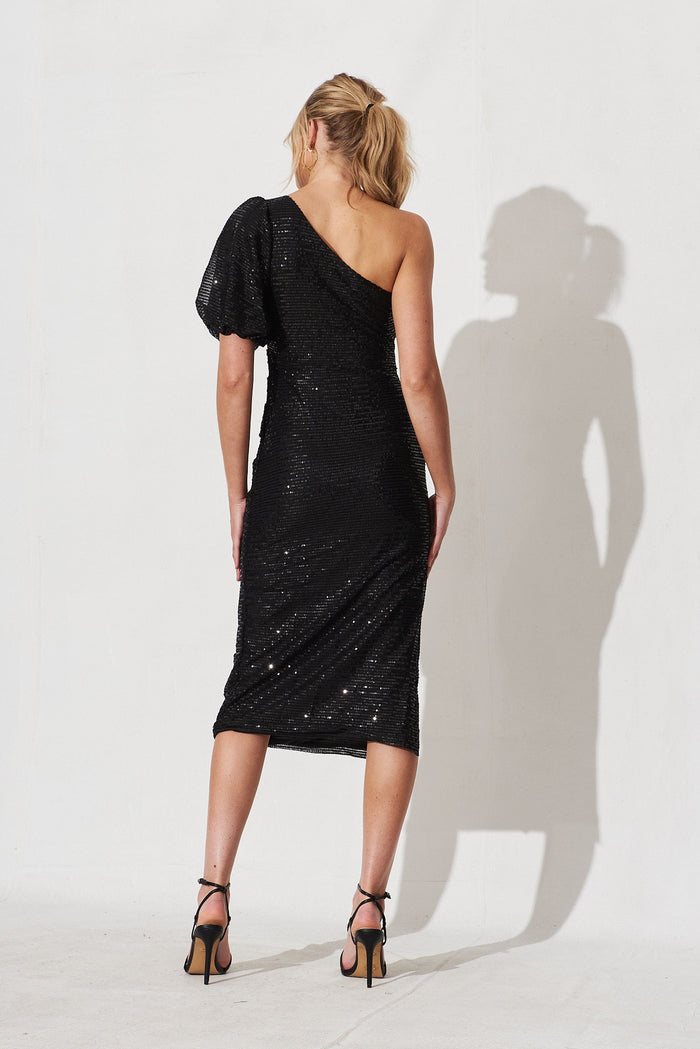 Frosted Midi Dress In Black Sequin - back
