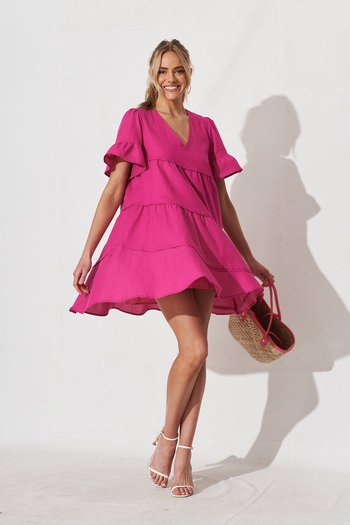 Jazzy Smock Dress In Hot Pink Cotton - full length