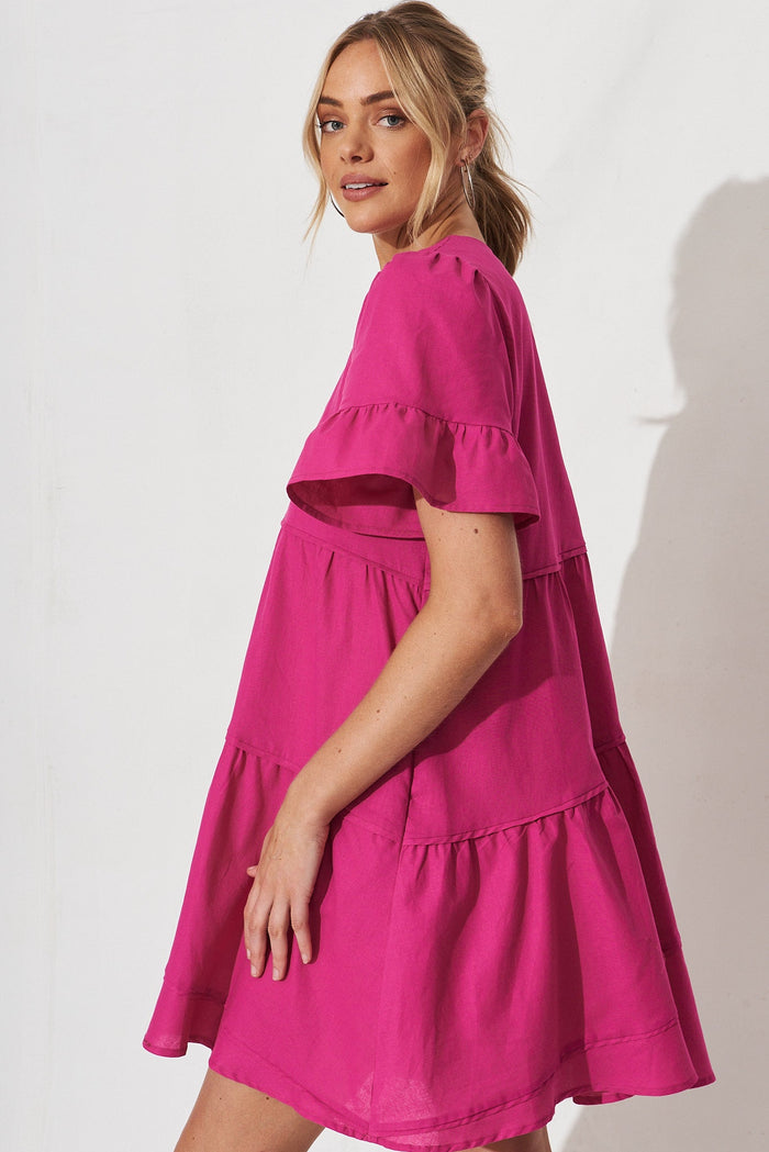 Jazzy Smock Dress In Hot Pink Cotton - side