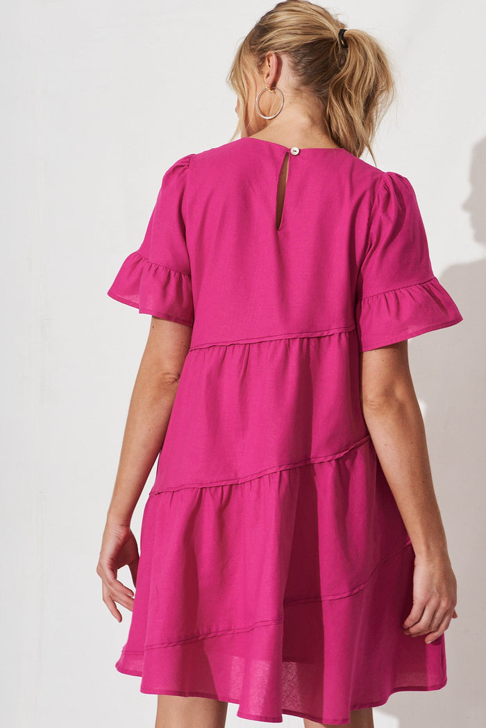 Jazzy Smock Dress In Hot Pink Cotton - back