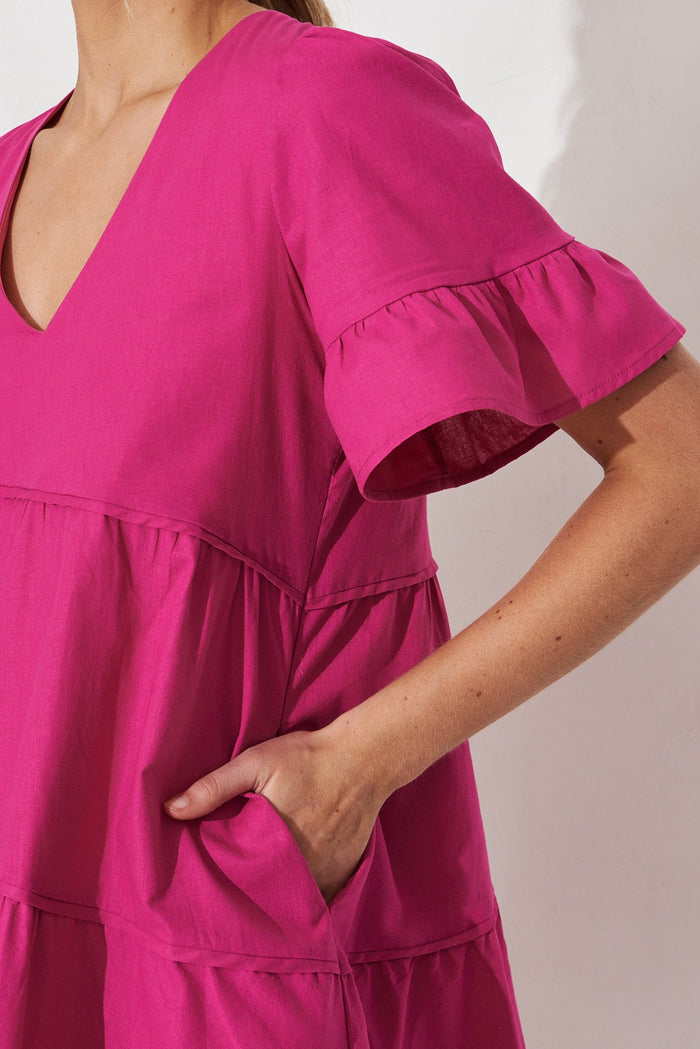 Jazzy Smock Dress In Hot Pink Cotton - detail