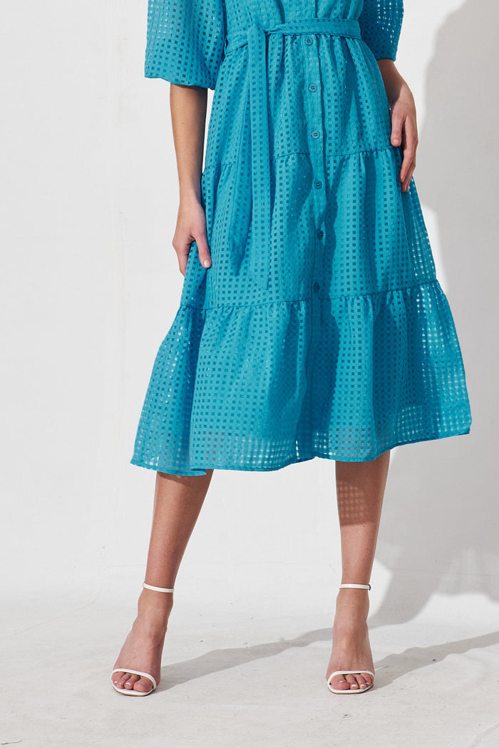 Gigi Midi Shirt Dress In Blue Organza - detail