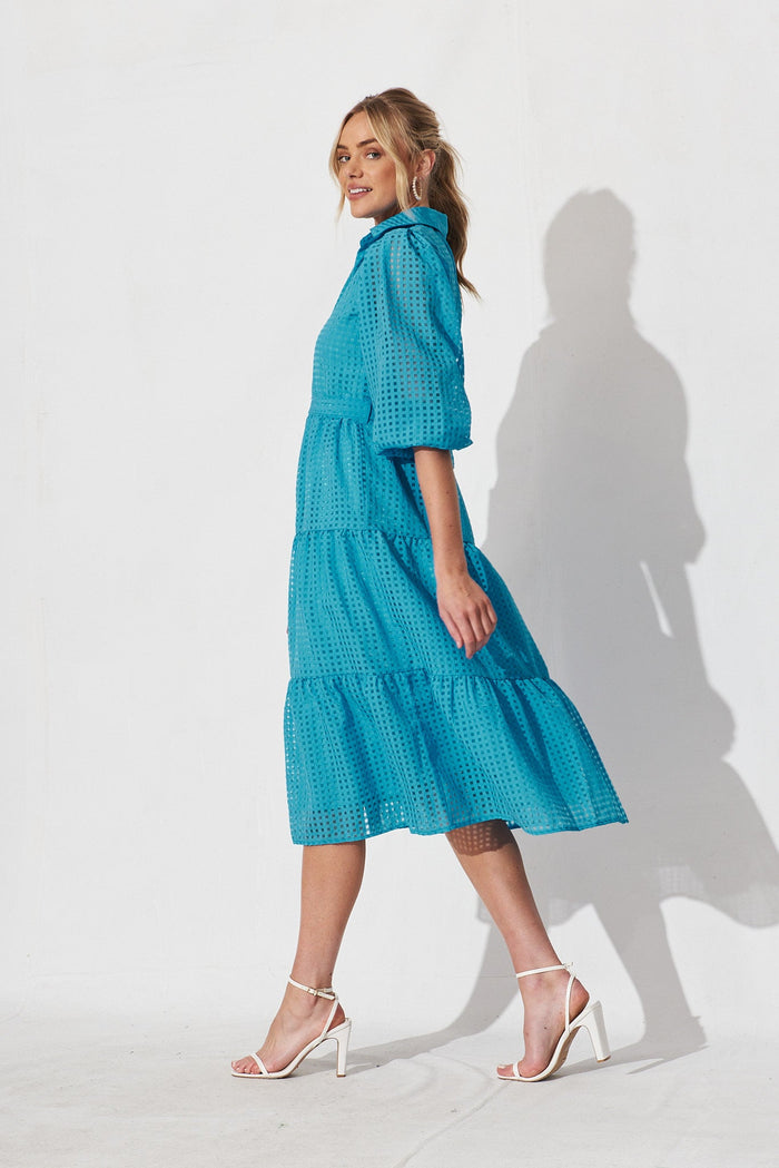 Gigi Midi Shirt Dress In Blue Organza - side
