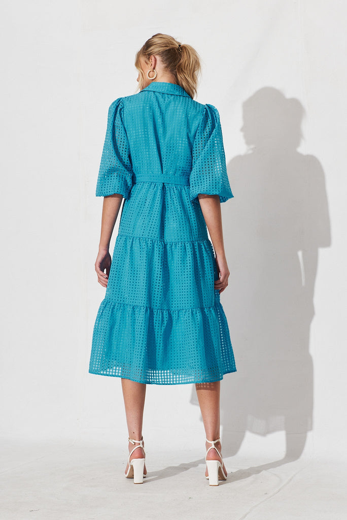 Gigi Midi Shirt Dress In Blue Organza - back