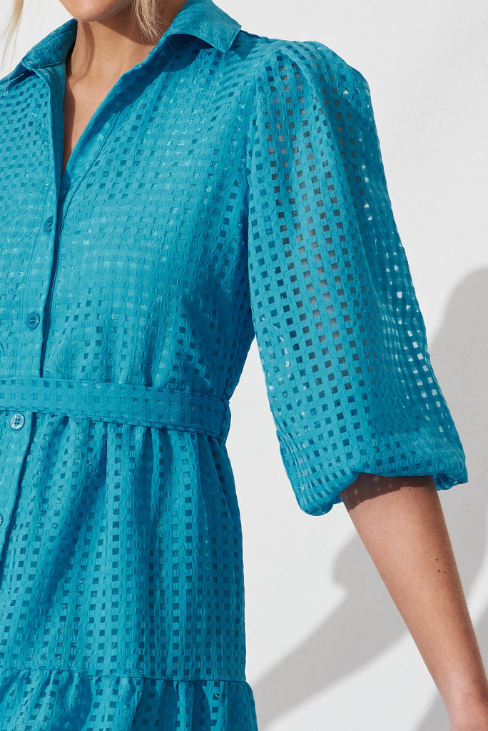 Gigi Midi Shirt Dress In Blue Organza - detail