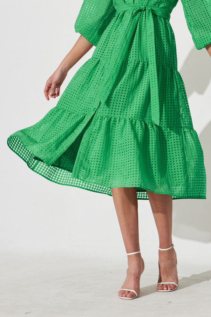 Gigi Midi Shirt Dress In Green Organza - detail