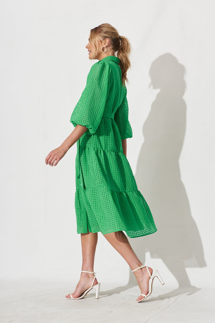 Gigi Midi Shirt Dress In Green Organza - side