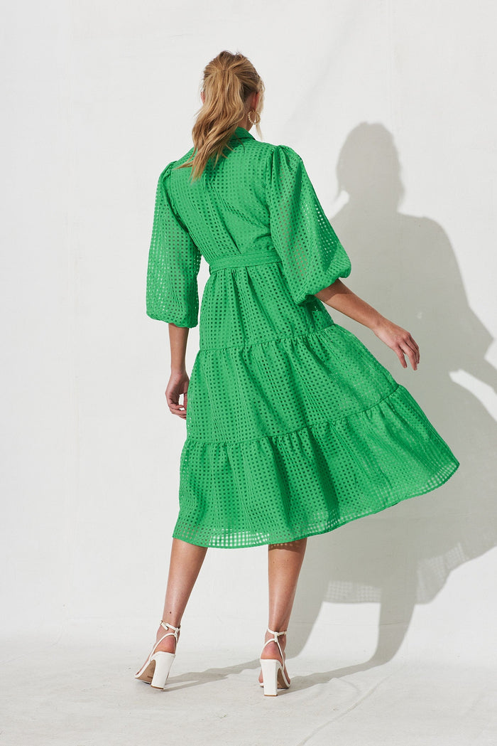 Gigi Midi Shirt Dress In Green Organza - back