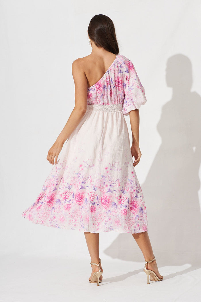 Denali Midi Dress In Pink With Blush Floral - back