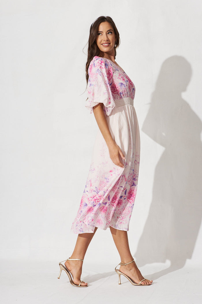 Denali Midi Dress In Pink With Blush Floral - right side