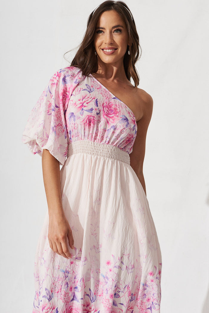 Denali Midi Dress In Pink With Blush Floral - front