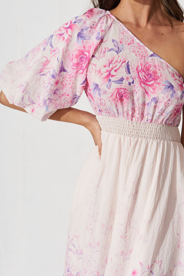 Denali Midi Dress In Pink With Blush Floral - detail