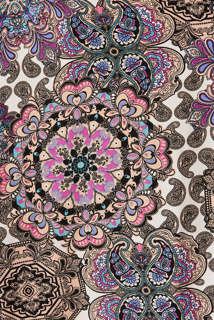 Lottie Dress In Cream With Purple Paisley - fabric