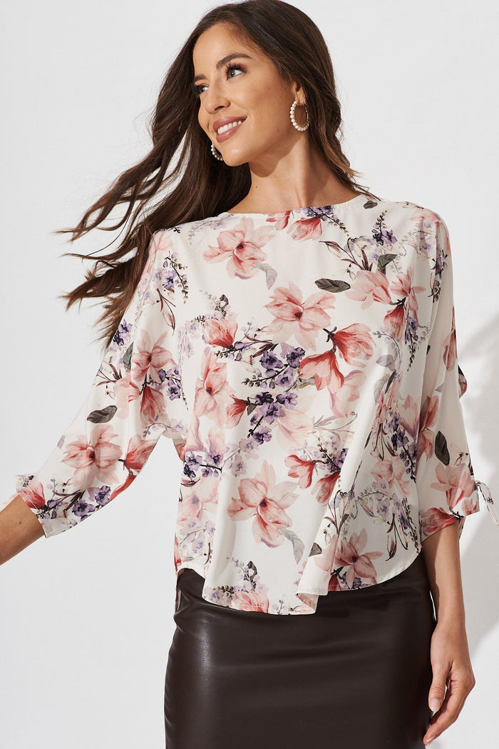 Windbreaker Top In Cream Floral - front