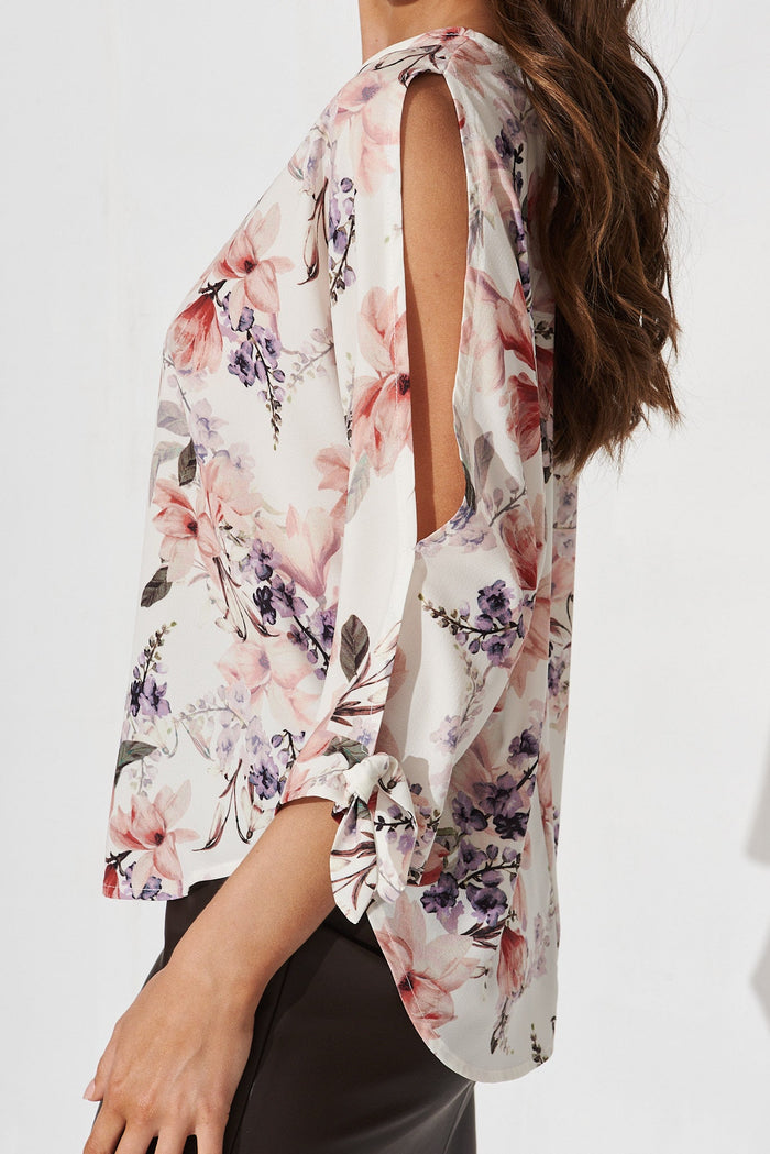 Windbreaker Top In Cream Floral - detail