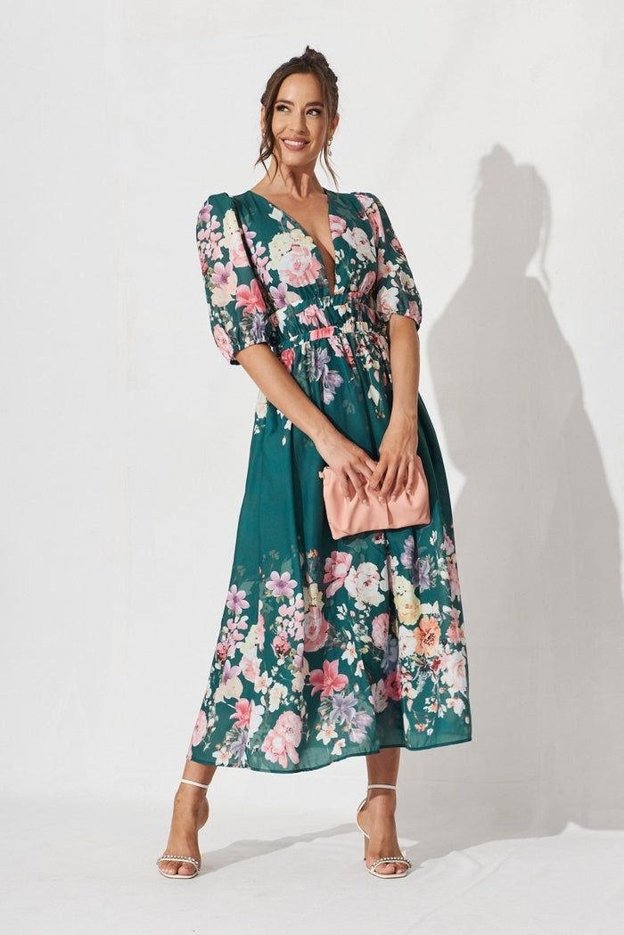 Camille Maxi Dress In Teal With Orange Floral - St Frock (Dev)