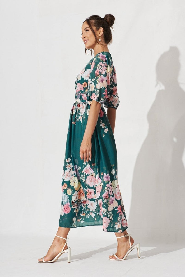 Camille Maxi Dress In Teal With Orange Floral - St Frock (Dev)