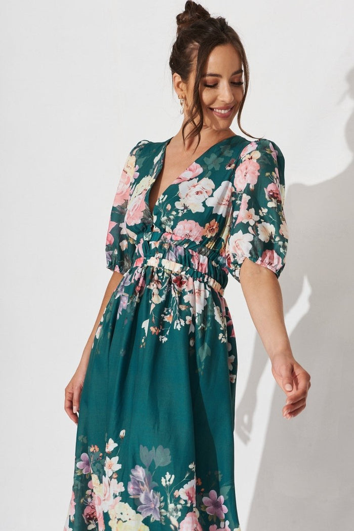 Camille Maxi Dress In Teal With Orange Floral - St Frock (Dev)