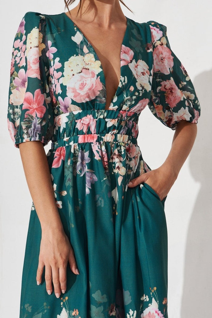 Camille Maxi Dress In Teal With Orange Floral - St Frock (Dev)
