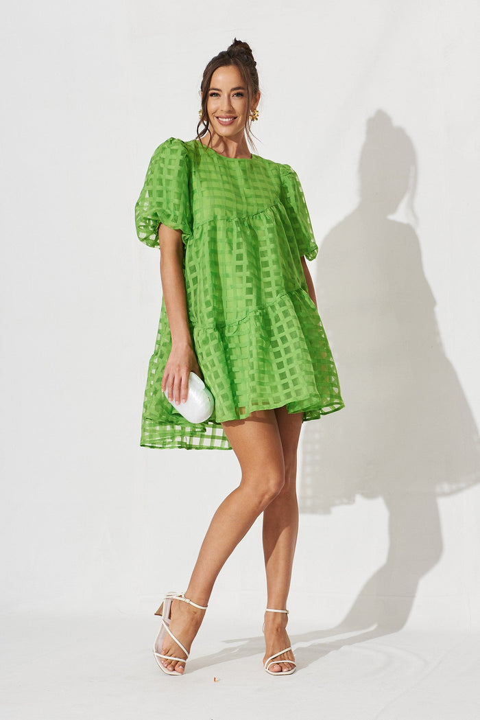 Galia Smock Dress In Green Organza - full length