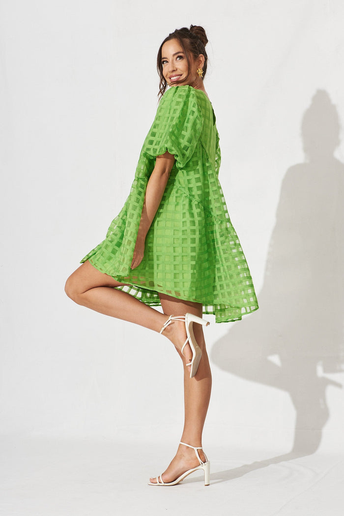 Galia Smock Dress In Green Organza - side