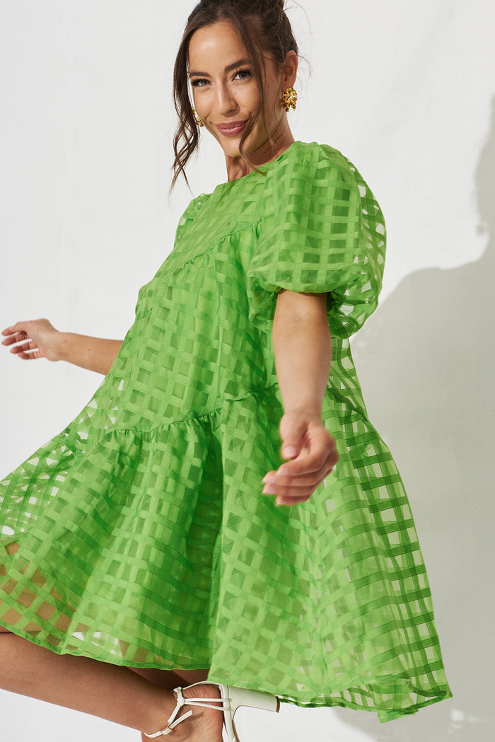 Galia Smock Dress In Green Organza - detail