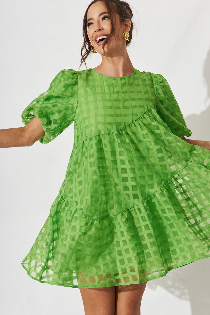 Galia Smock Dress In Green Organza - front